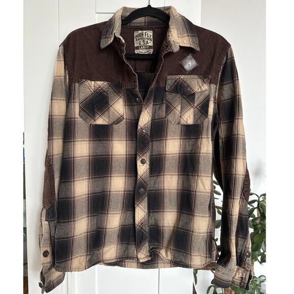 Men's 100% Cotton Plaid and Corduroy Button-Up Shirt, Size L, Like New - Picture 1 of 7